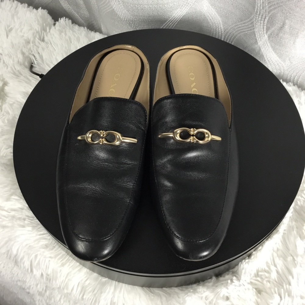 Coach Black Leather Slip-On Mules with Gold Horsebit - Picture 8 of 8